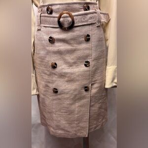 Ann Taylor Women's Beige Silk/Cotton Blend Knee-Length Belted Skirt size 4